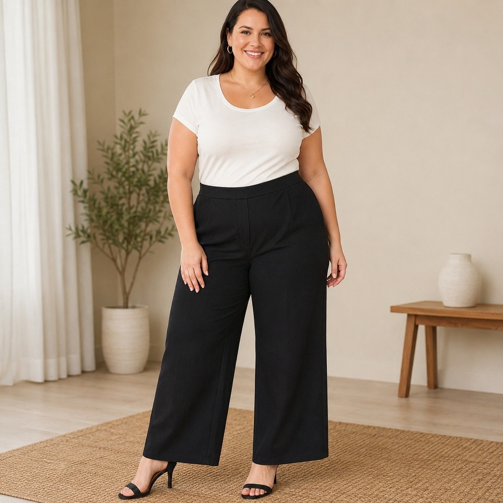 By Design Black Wide Leg Pants Ponte Knit Pull On Womens 1X NEW